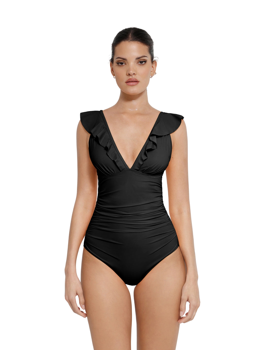 Maillot de bain gainant à volants et décolleté en V