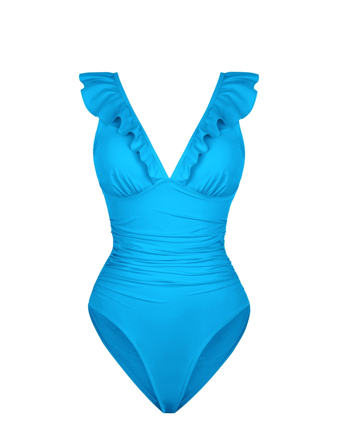 Maillot de bain gainant à volants et décolleté en V