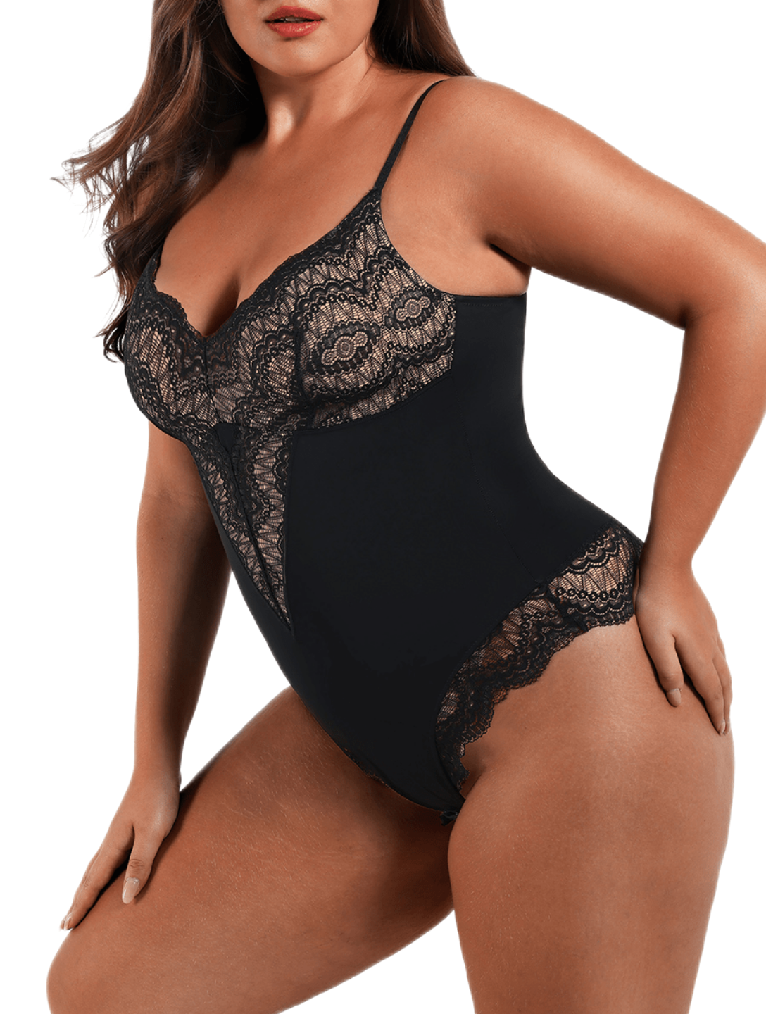 Body à col en V et demi-dentelle