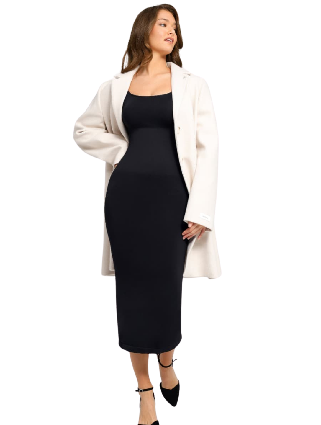 Robe midi fendue bodycon shapewear avec manches courtes