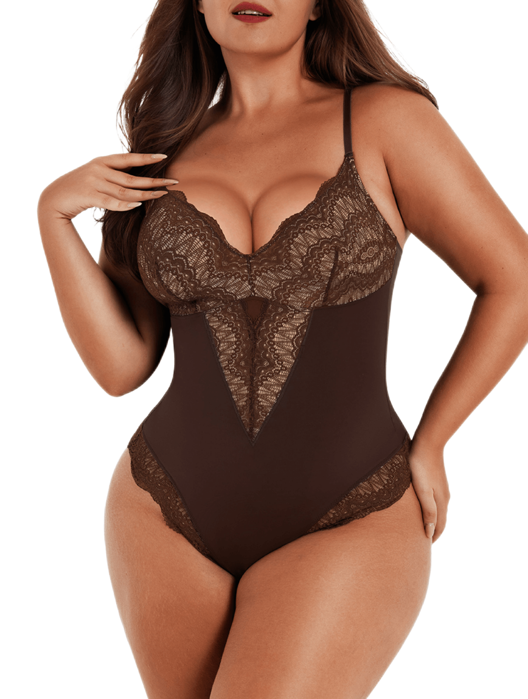 Body à col en V et demi-dentelle